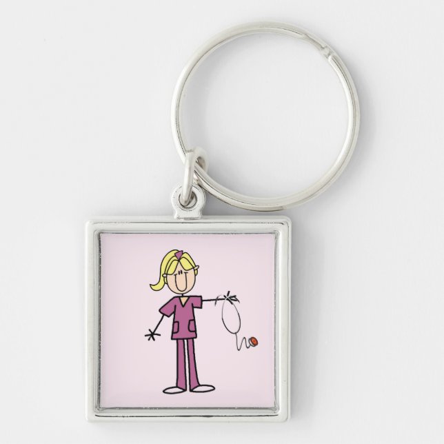 Blonde Female Stick Figure Nurse T-shirts Key Ring (Front)