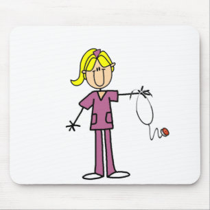 Blonde Female Stick Figure Nurse T-shirts Mouse Pad