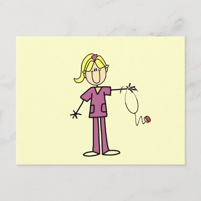 Blonde Female Stick Figure Nurse T-shirts Postcard (Front)