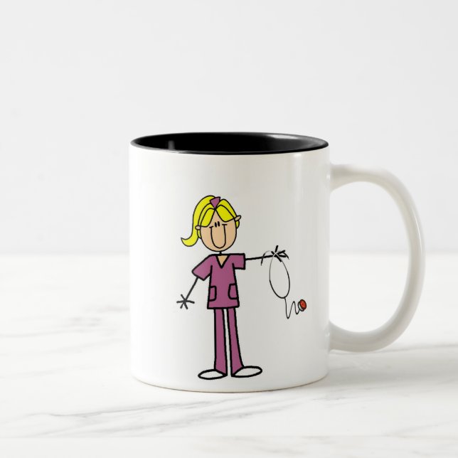 Blonde Female Stick Figure Nurse T-shirts Two-Tone Coffee Mug (Right)