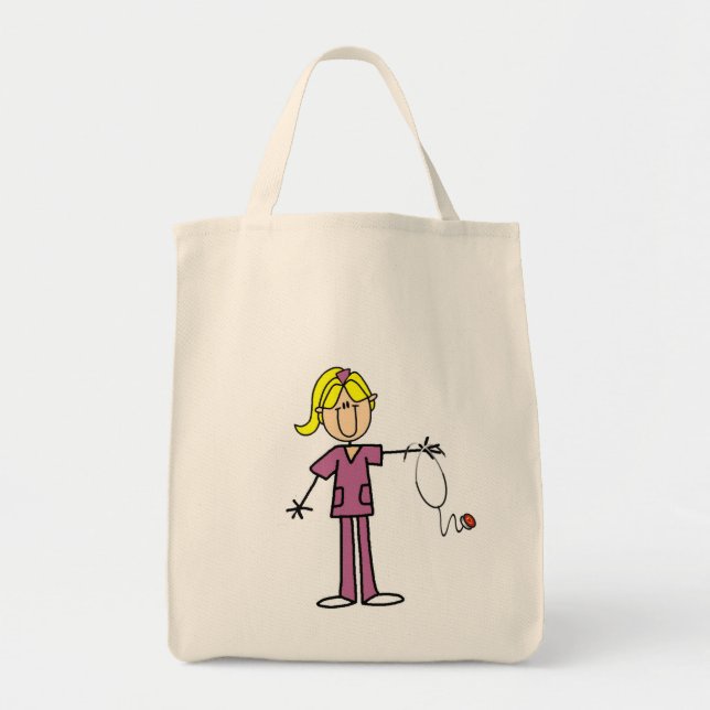 Blonde Female Stick Figure Nurse Tote Bag (Front)