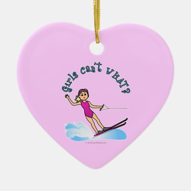 Blonde Female Water Skier Ceramic Tree Decoration (Front)