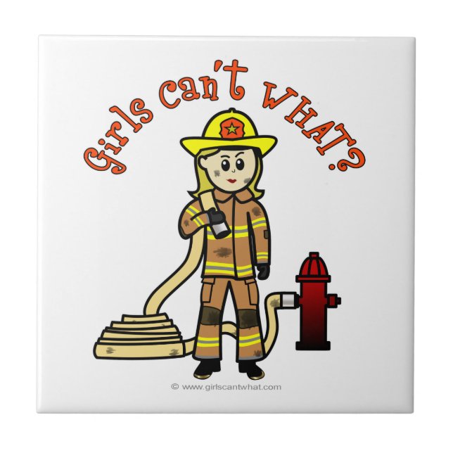 Blonde Firefighter Girl Ceramic Tile (Front)