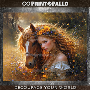 Blonde girl and her beloved horse - tissue paper