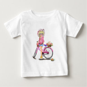 Blonde Girl and Pink Bike Baby T-Shirt