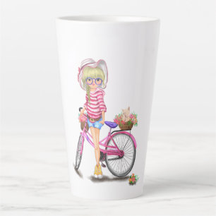 Blonde Girl and Pink Bike Latte Mug