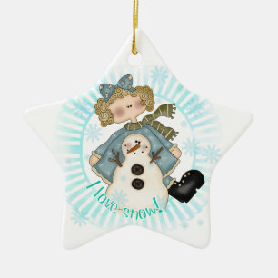 Blonde Girl and Snowman Keepsake Ornament