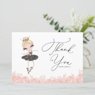 Blonde Girl Ballerina in Black Dress Birthday Thank You Card