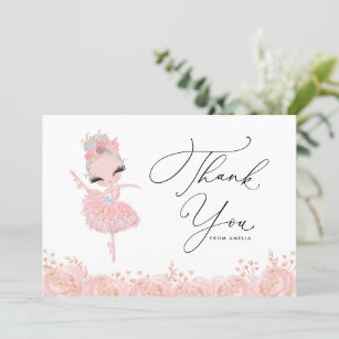 Blonde Girl Ballerina in Pink Dress Birthday Thank You Card