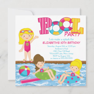 Blonde Girl Birthday Pool Party Invitation