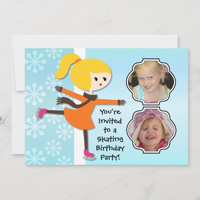 Blonde Girl Birthday Skating Party Invitation (Front)