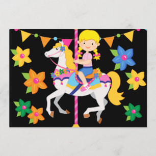 Blonde Girl Carousel Birthday 5x7 Invitation
