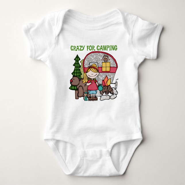 Blonde Girl Crazy For Camping Baby Bodysuit (Front)