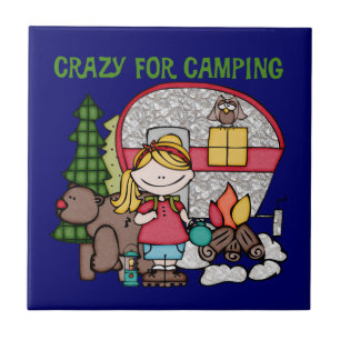 Blonde Girl Crazy For Camping Ceramic Tile