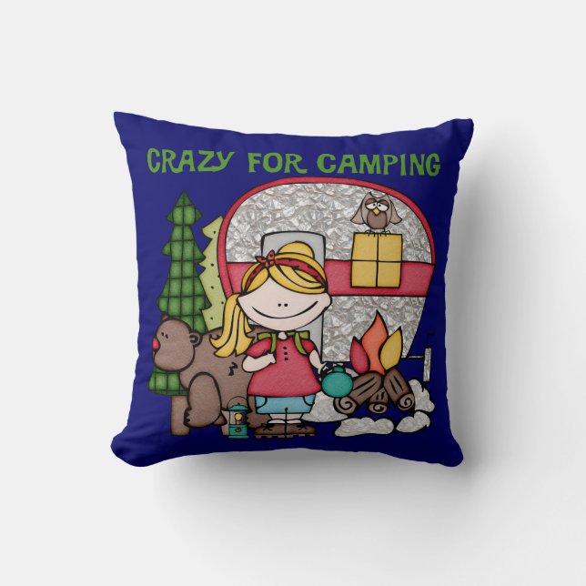 Blonde Girl Crazy For Camping Cushion (Front)