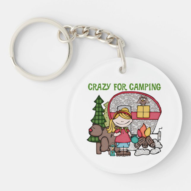 Blonde Girl Crazy For Camping Key Ring (Front)