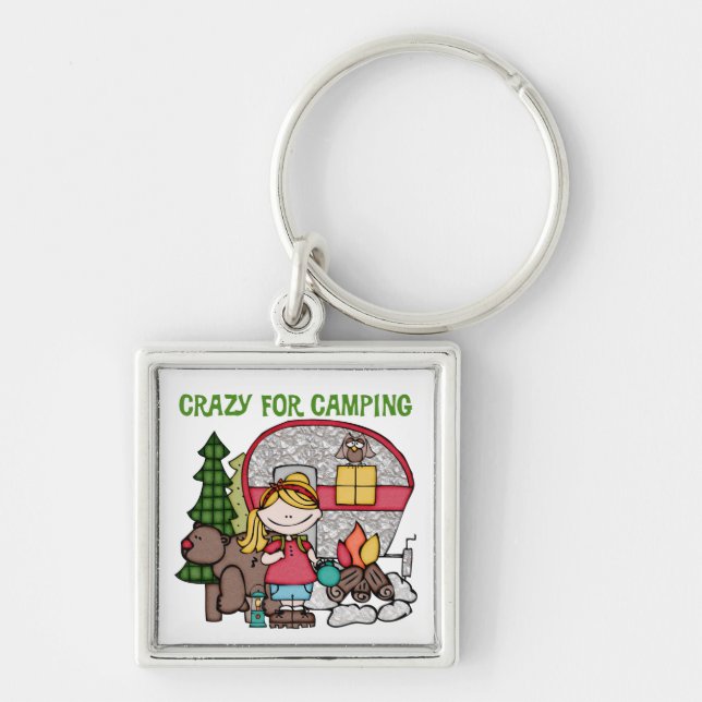 Blonde Girl Crazy For Camping Key Ring (Front)