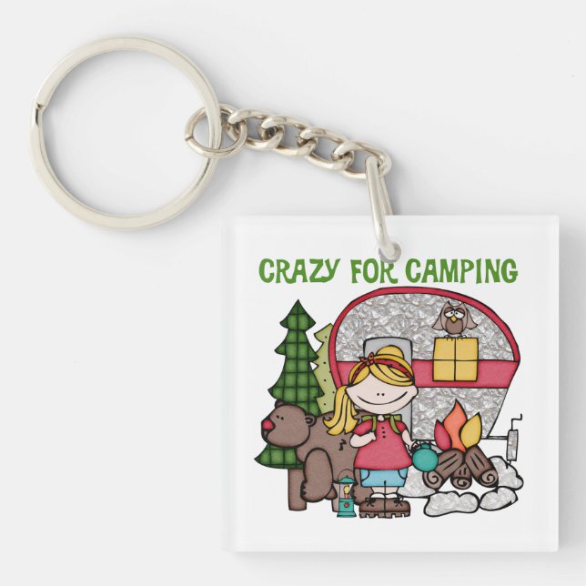 Blonde Girl Crazy For Camping Key Ring (Front)