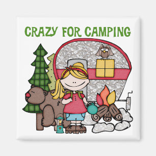 Blonde Girl Crazy For Camping Magnet