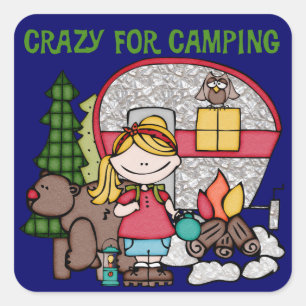 Blonde Girl Crazy For Camping Square Sticker