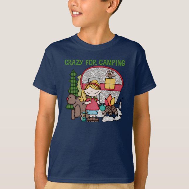 Blonde Girl Crazy For Camping T-Shirt (Front)