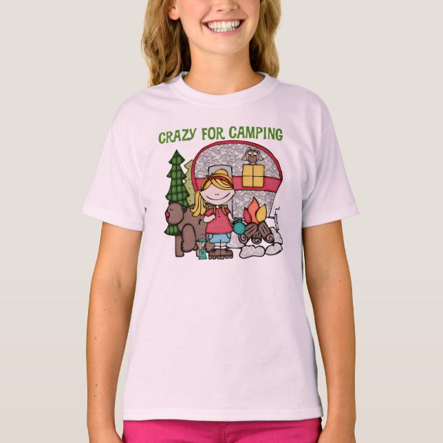 Blonde Girl Crazy For Camping T-Shirt (Front)