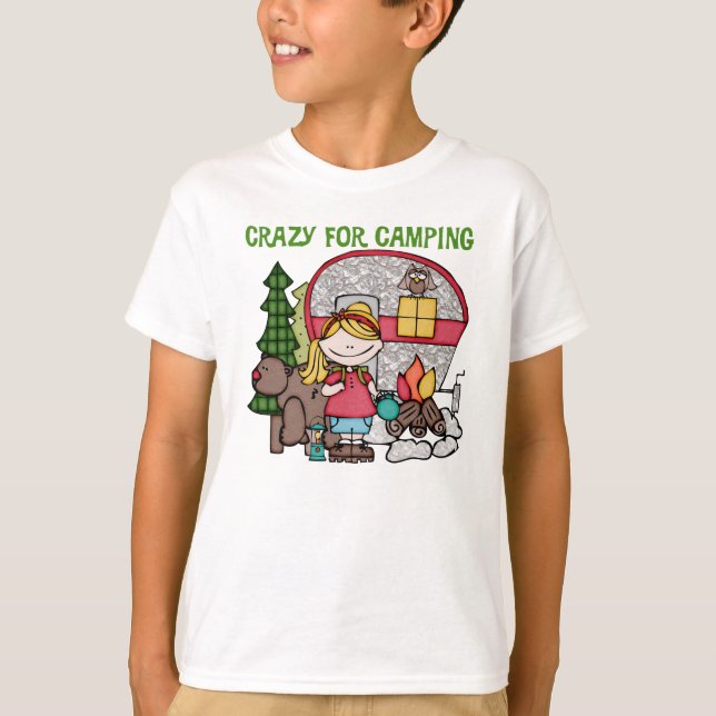 Blonde Girl Crazy For Camping T-Shirt (Front)