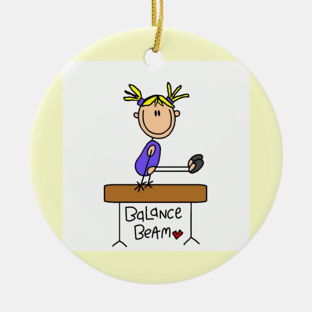 Blonde Girl Gymnast on Balance Beam Ceramic Tree Decoration (Front)