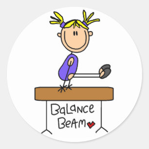Blonde Girl Gymnast on Balance Beam Classic Round Sticker