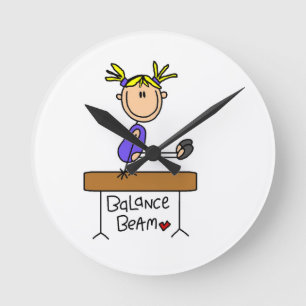 Blonde Girl Gymnast on Balance Beam Round Clock