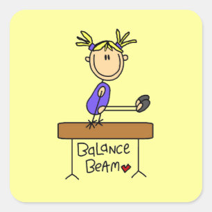 Blonde Girl Gymnast on Balance Beam Square Sticker