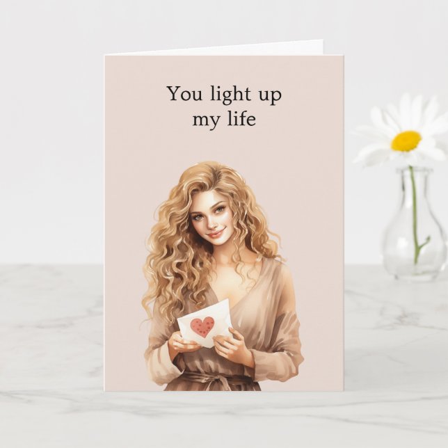 Blonde Girl Heart Light Bulb Light Up My Life   Card (Small Plant)