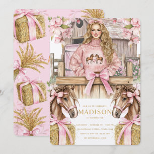 Blonde Girl Horse Birthday Invitation
