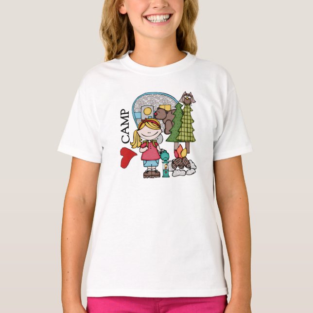 Blonde Girl I Love Camp Camping Recreation T-shirt (Front)