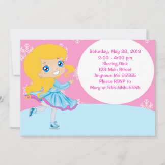 Blonde Girl Ice Skating Birthday Invitation