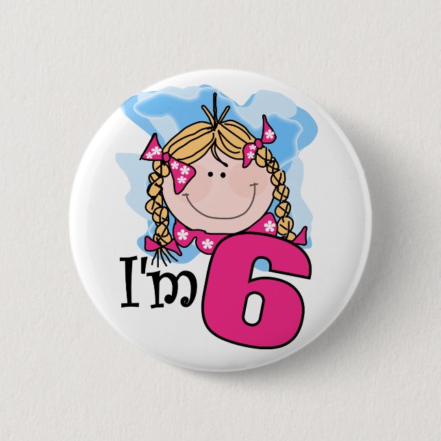 Blonde Girl I'm Six 6 Cm Round Badge (Front)