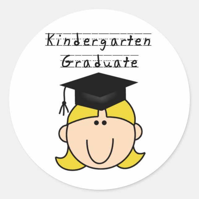 Blonde Girl Kindergarten Graduate Classic Round Sticker (Front)
