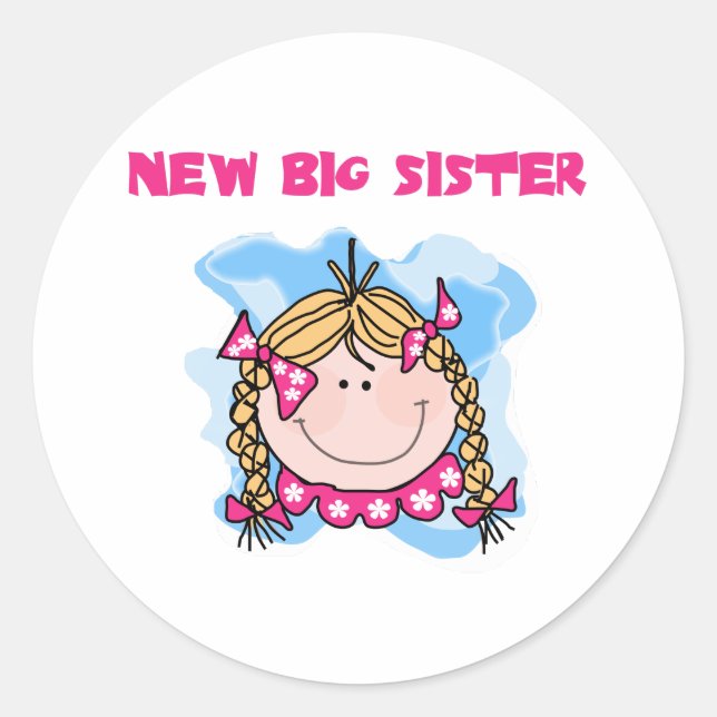 Blonde Girl New Big Sister Classic Round Sticker (Front)