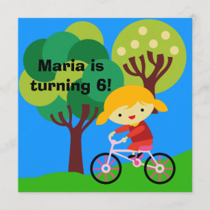 Blonde Girl on Bicycle Birthday Invitation