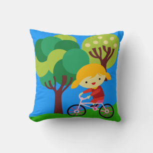 Blonde Girl on Bicycle Pillow