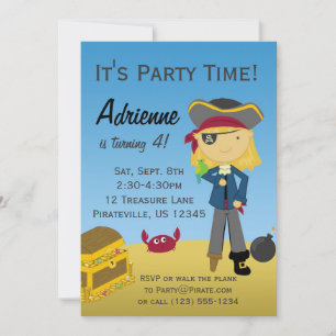 Blonde Girl Pirate Birthday Party Invitation