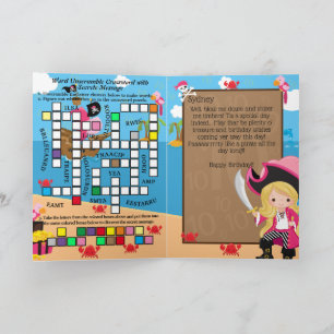Blonde Girl Pirate Secret Message Happy Birthday Card