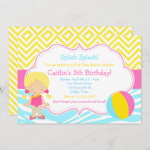 Blonde Girl Pool Party Bash Party Invitation
