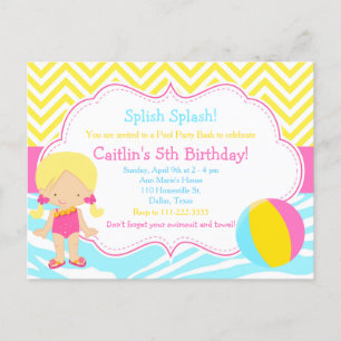 Blonde Girl Pool Party Bash Party Postcard