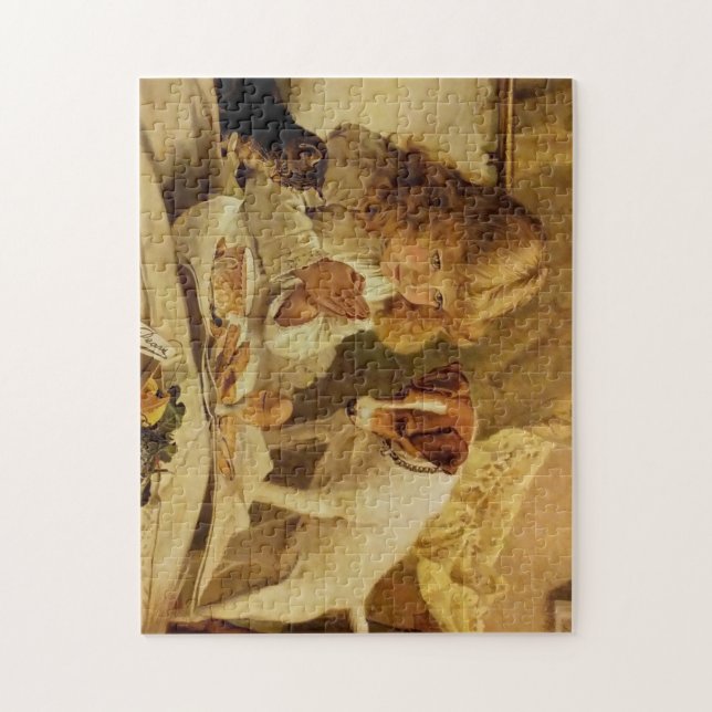 Blonde Girl Praying with her Dog and Cat Jigsaw Puzzle (Vertical)