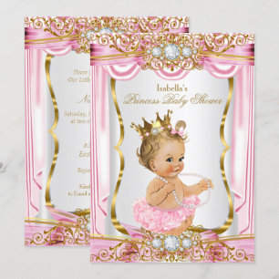Blonde Girl Princess Baby Shower Pink Silk Gold Invitation