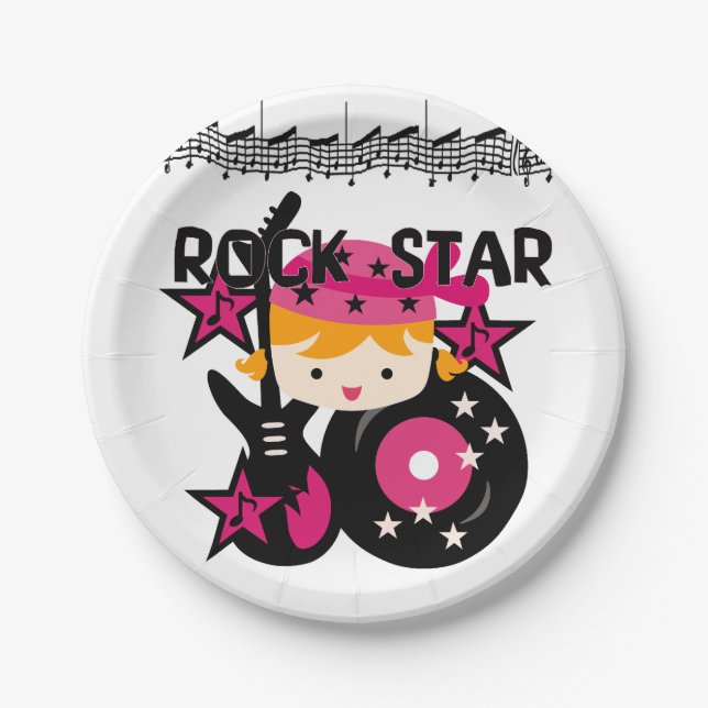Blonde Girl Rock Star Birthday Paper Plates (Front)