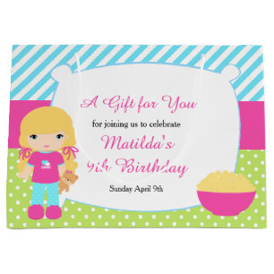 Blonde Girl Sleepover Slumber Party Birthday Large Gift Bag