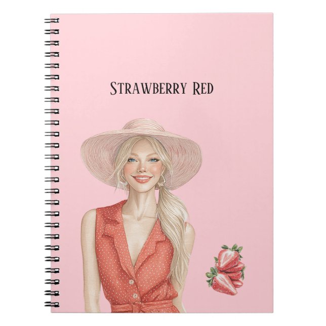 Blonde Girl Strawberry Red Notebook (Front)