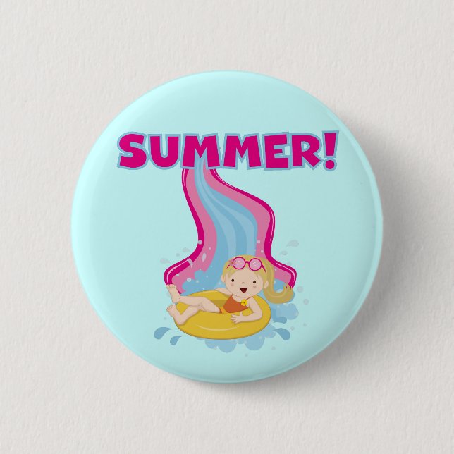 Blonde Girl Summer 6 Cm Round Badge (Front)